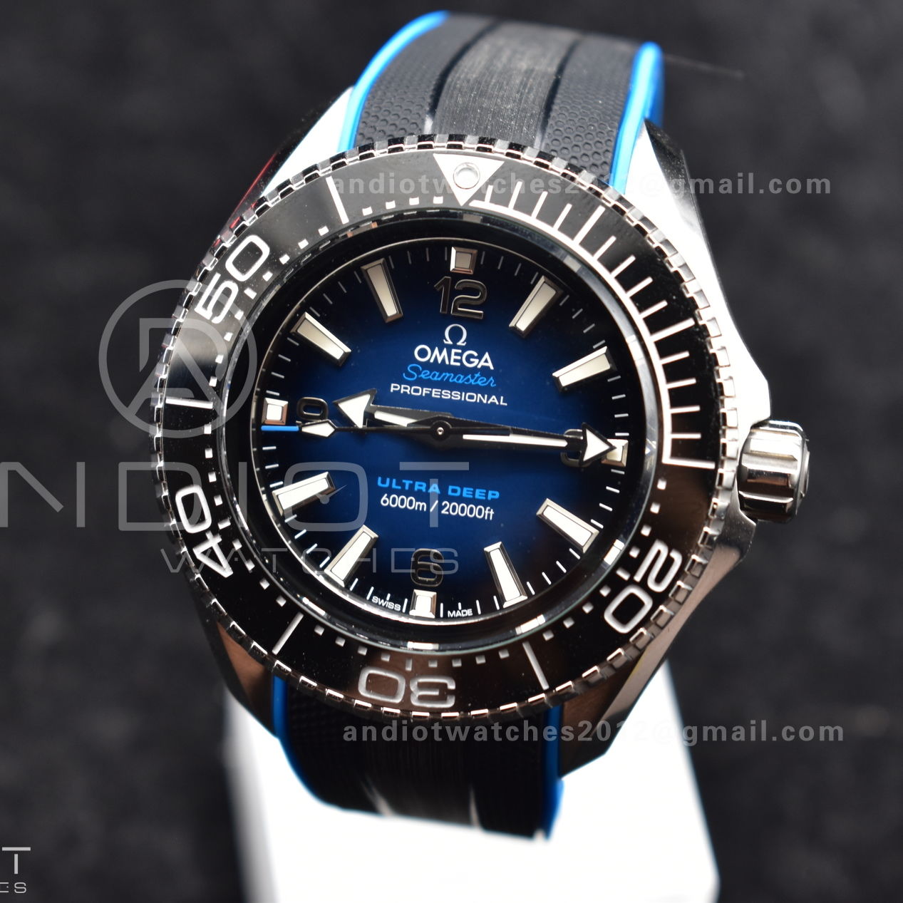 Seamaster 6000M Ultra Deep SS TF 1:1 Best Edition Blue Dial Black Ceramic Bezel on Black Rubber Strap A2824
